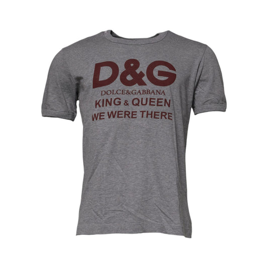 Dolce & Gabbana Gray Logo Print Cotton Crew Neck Men T-shirt