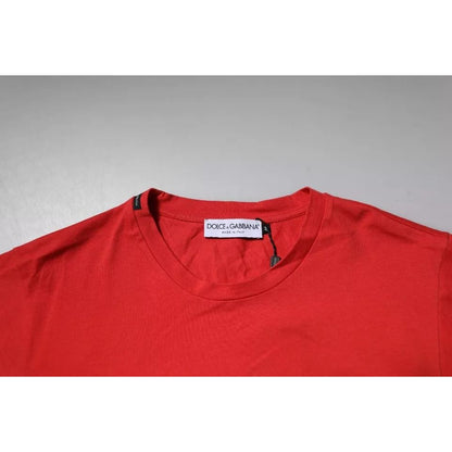 Dolce & Gabbana Red DG Logo Patch Cotton Crew Neck T-shirt