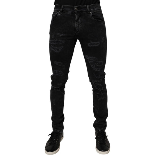 Dolce & Gabbana Black Tattered Cotton Skinny Men Denim Jeans PAN75286-46