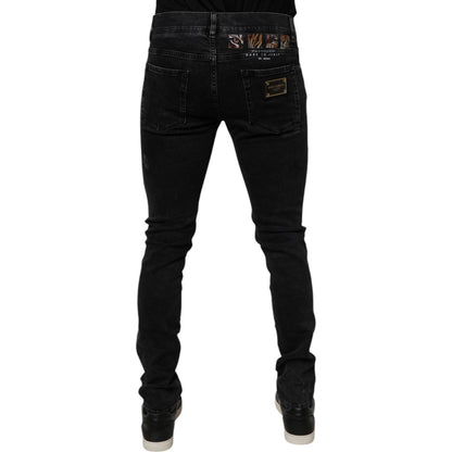 Dolce & Gabbana Black Tattered Cotton Skinny Men Denim Jeans