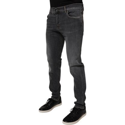 Dolce & Gabbana Dark Gray Washed Cotton Slim Fit Denim Jeans