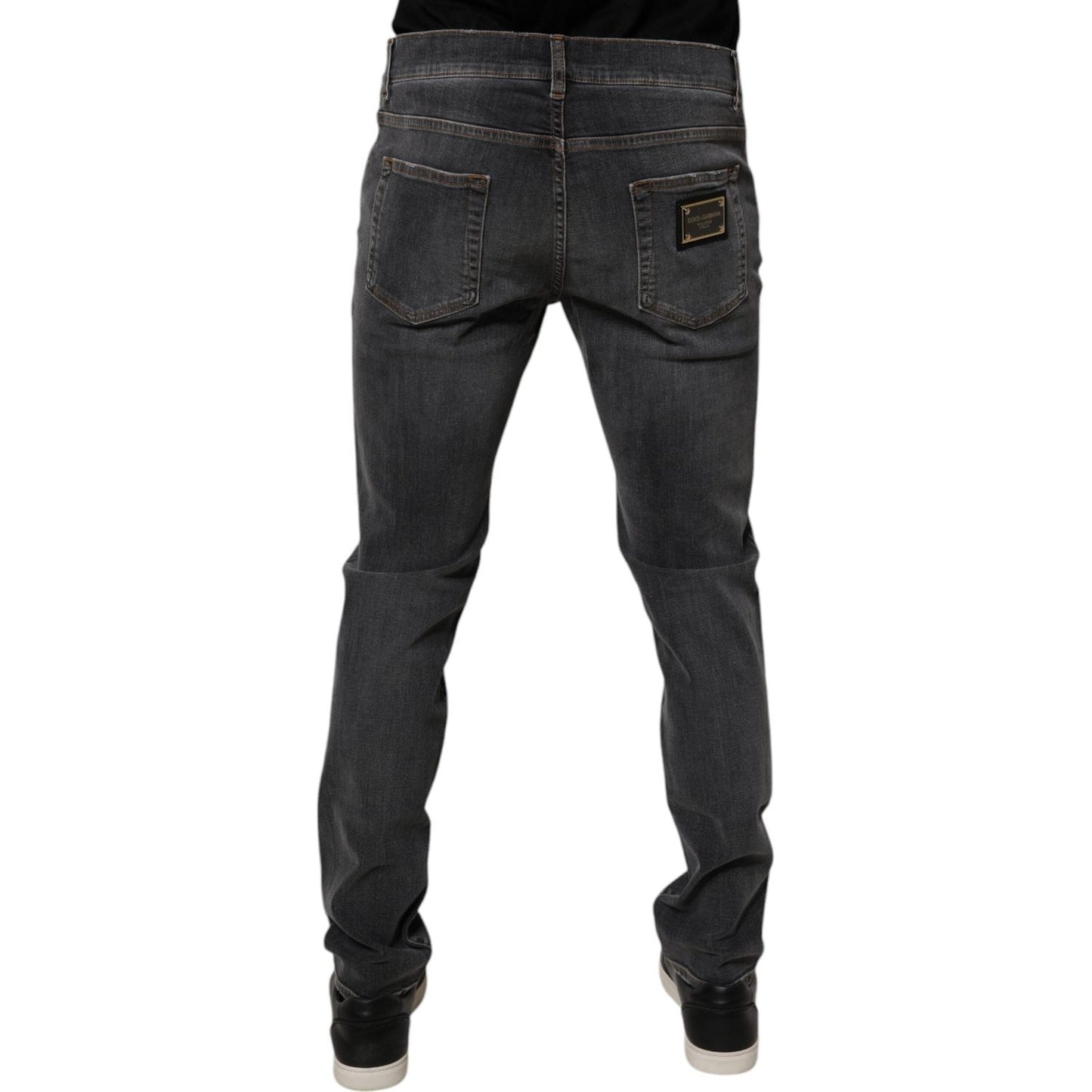 Dolce & Gabbana Dark Gray Washed Cotton Slim Fit Denim Jeans