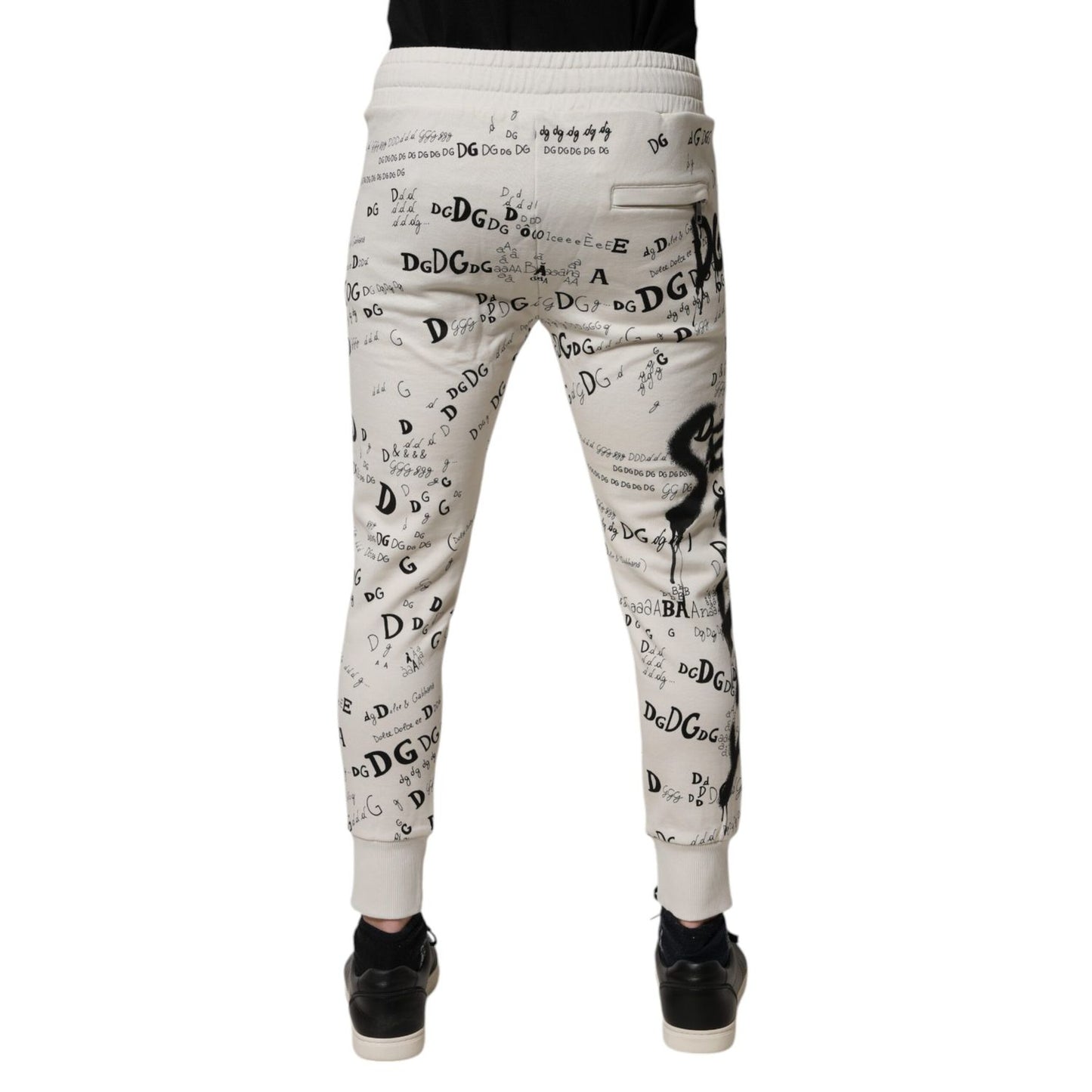 Dolce & Gabbana White Printed Cotton Jogger Sweatpants Pants
