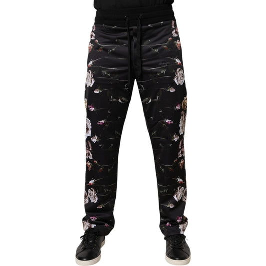 Dolce & Gabbana Black Floral Polyester Jogger Pants PAN76031-44