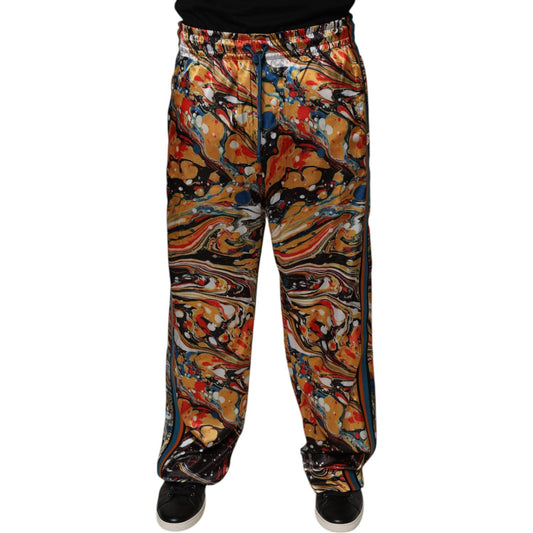 Dolce & Gabbana Multicolor Marble Satin Men Tracksuit Pants PAN76063-46