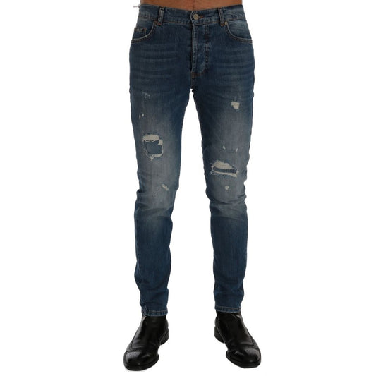 Frankie Morello Blue Cotton Jeans & Pant FR-1115-W30