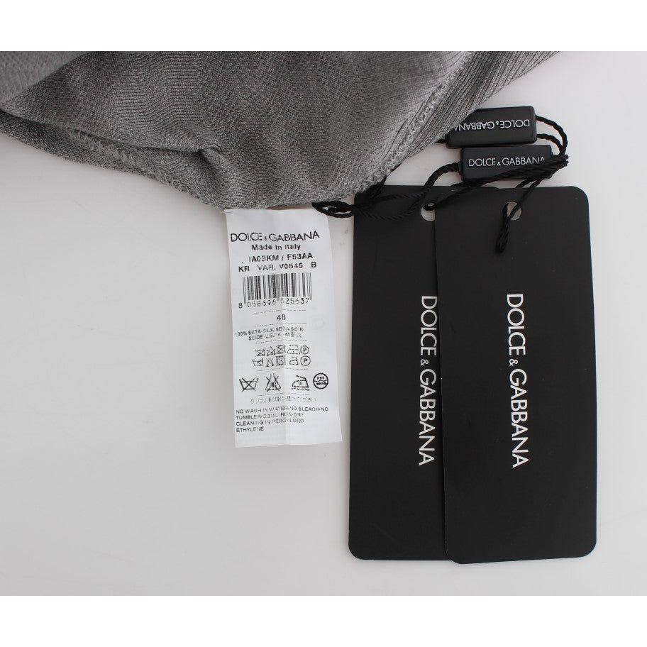 سترة أنيقة من الحرير باللون الرمادي من دولتشي آند غابانا بياقة دائرية