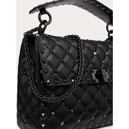 Valentino Garavani Black Nappa Leather Medium Rockstudt Spike Bag