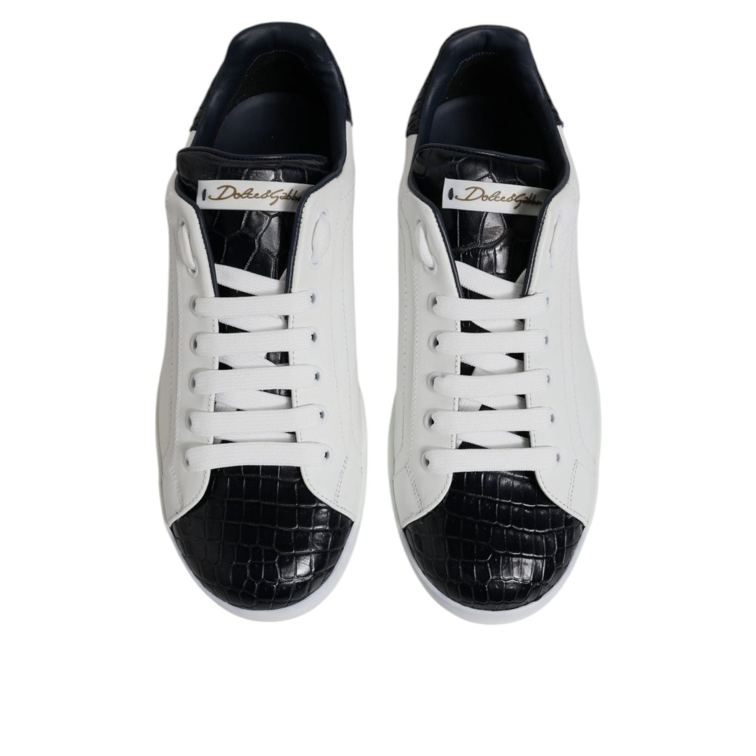 Dolce & Gabbana White Black Leather Portofino Sneaker Shoes