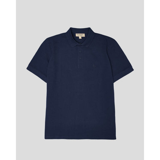 Burberry navy blue cotton polo shirt with collar, short sleeves, and logo detail, regular fit from Thailand, model 8014004.