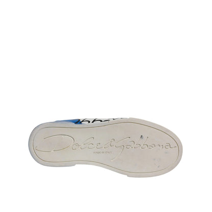 Dolce & Gabbana White Blue Logo Portofino Sneakers Shoes