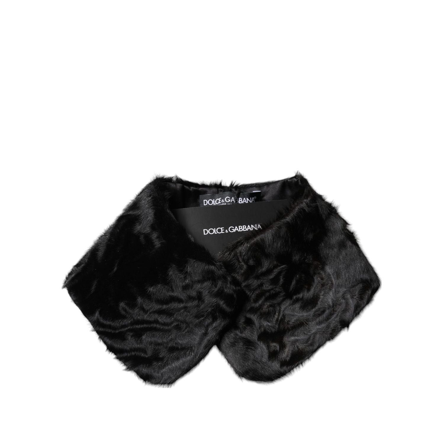 Dolce & Gabbana Black Lamb Fur Collar Women Neck Wrap Scarf