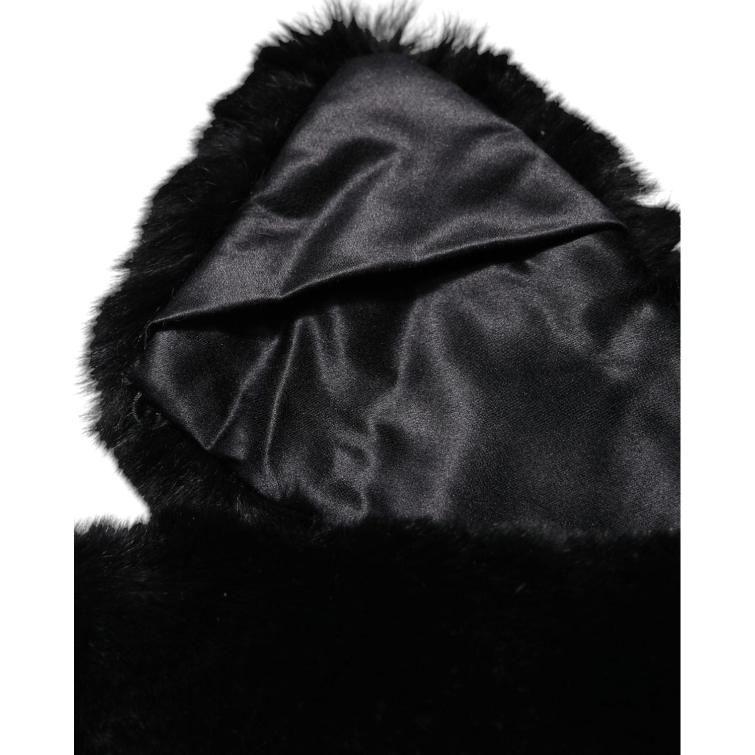 Dolce & Gabbana Black Lamb Fur Collar Women Neck Wrap Scarf