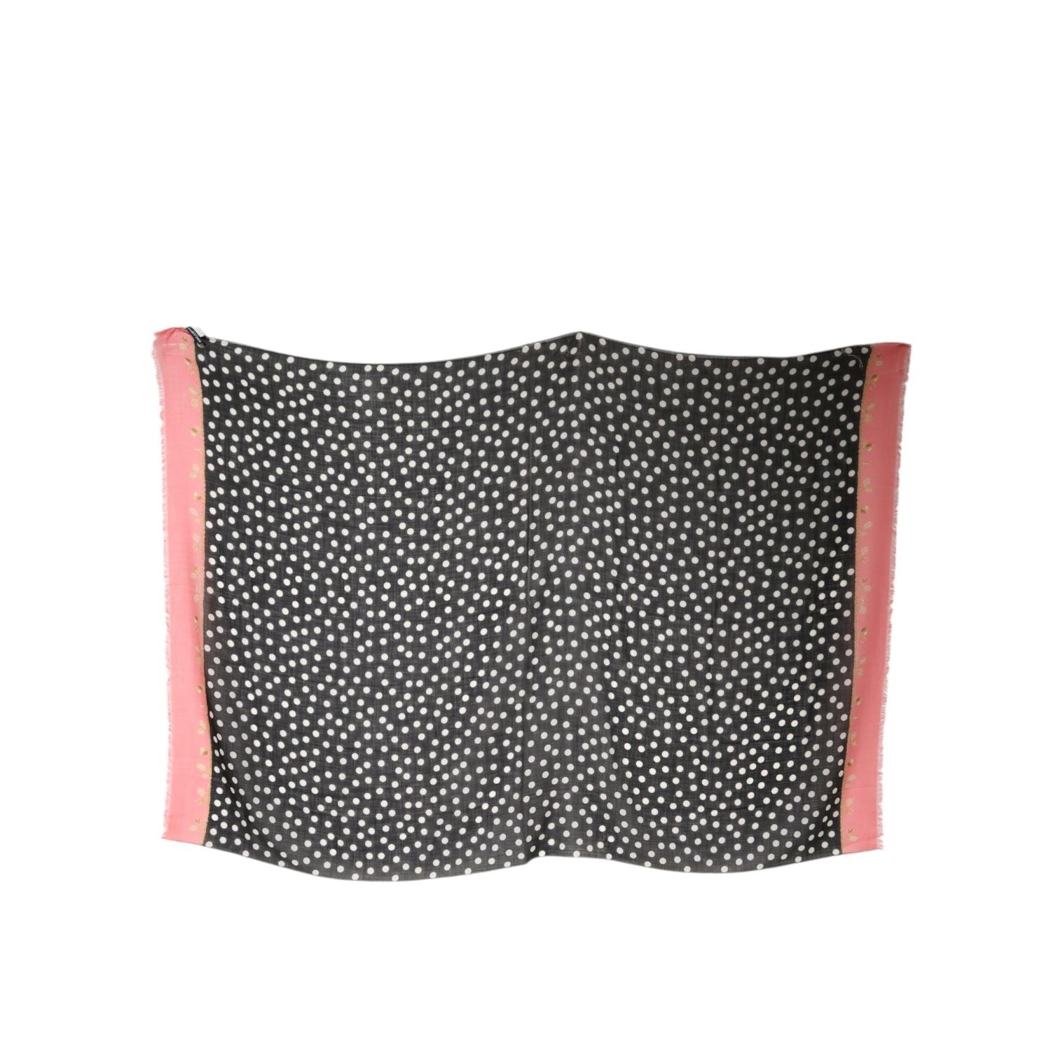 Dolce & Gabbana Black White Polka Dots Fringes Wrap Scarf