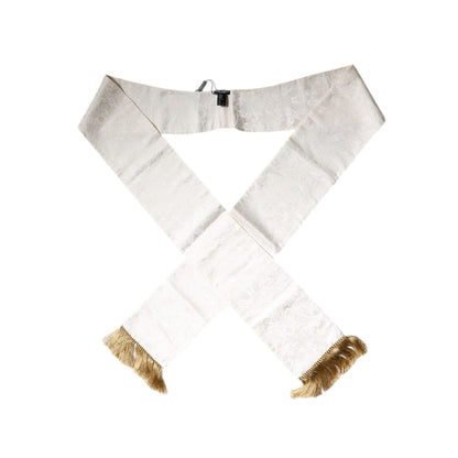 Dolce & Gabbana White Floral Jacquard Skinny Fringes Scarf