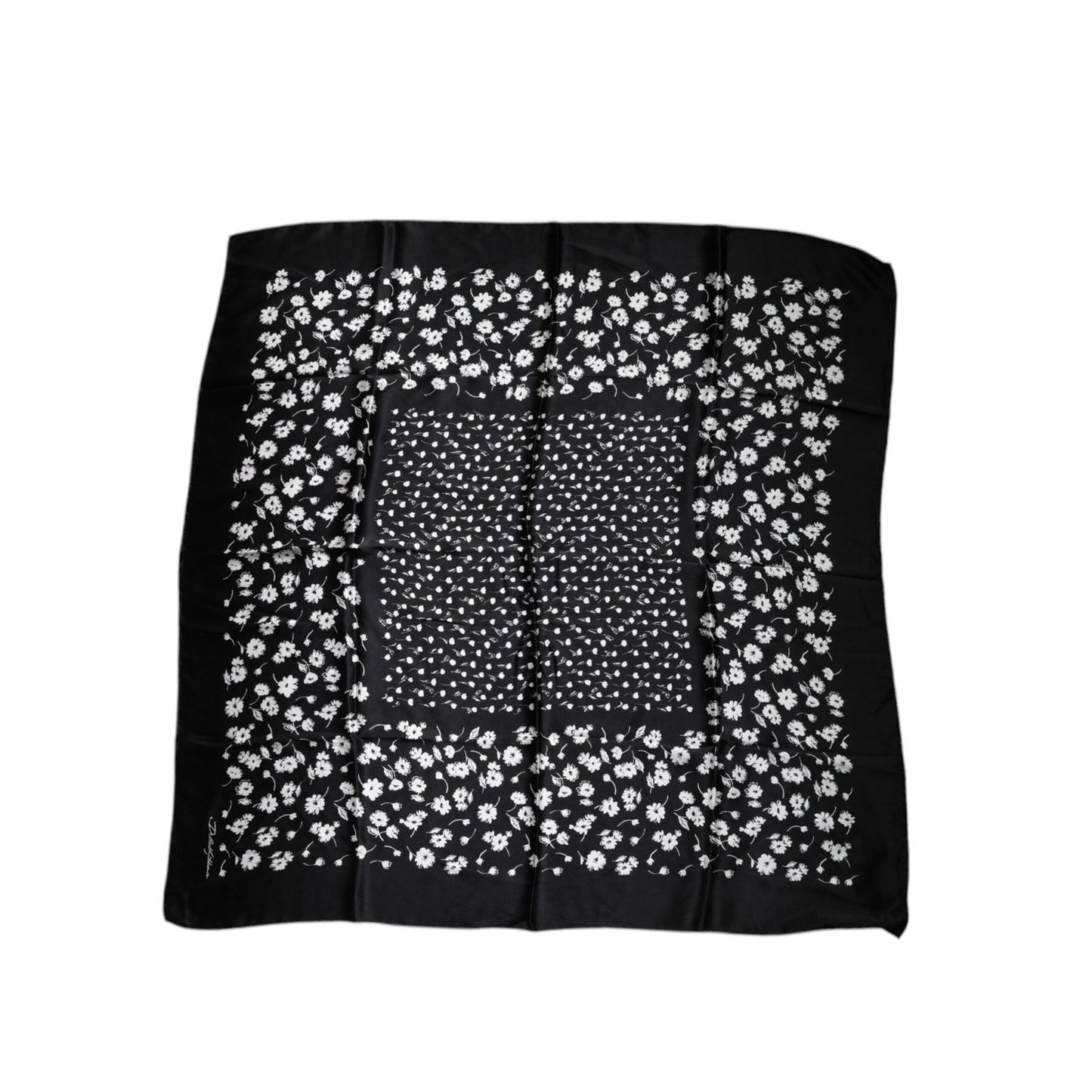 Dolce & Gabbana Black Floral Silk Square Wrap Shawl Scarf MS7192