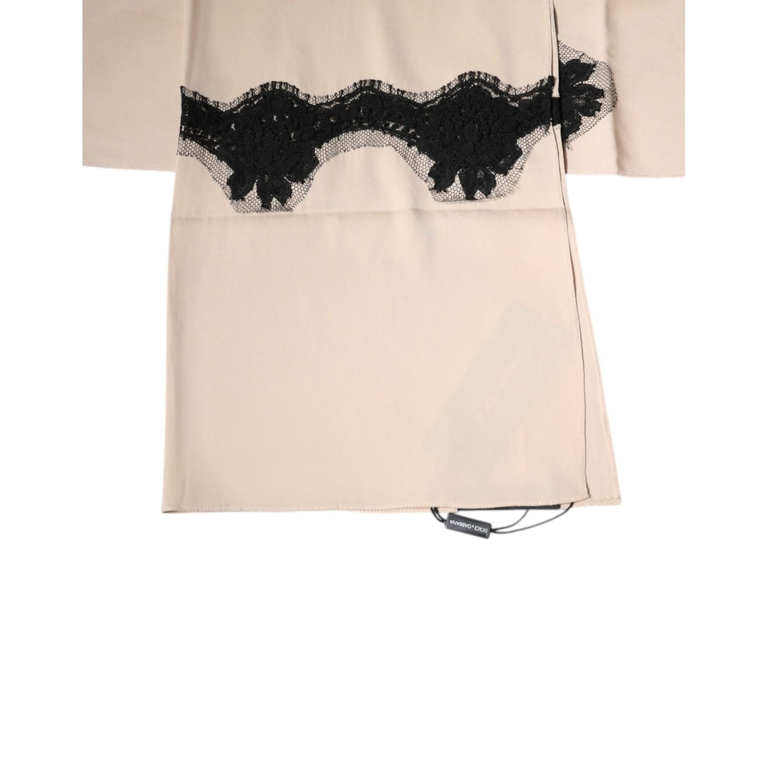 Dolce & Gabbana Beige Floral Lace Trim Silk Neck Wrap Scarf