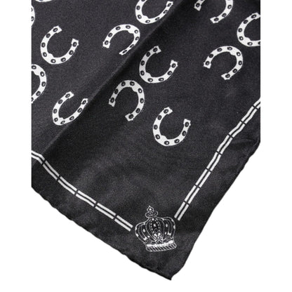 Dolce & Gabbana Black Horseshoe Silk Square Handkerchief Scarf
