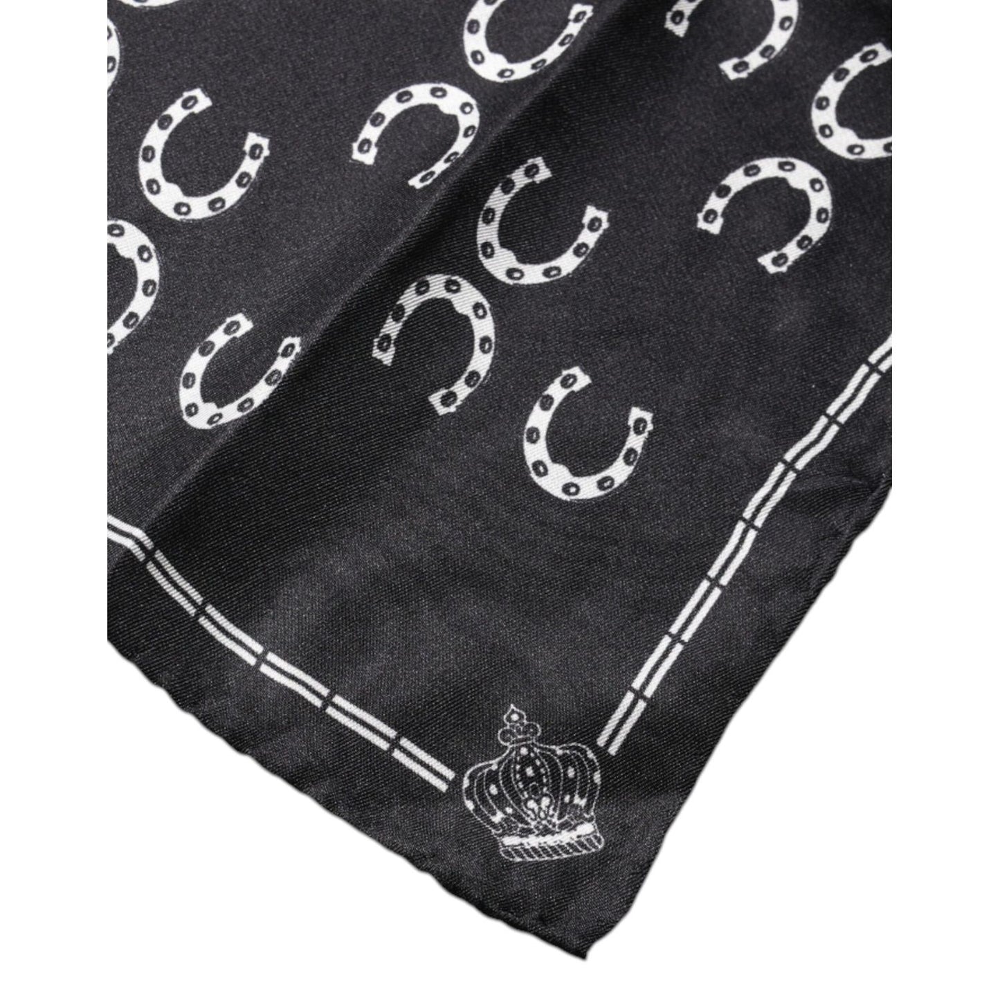 Dolce & Gabbana Black Horseshoe Silk Square Handkerchief Scarf MS7233