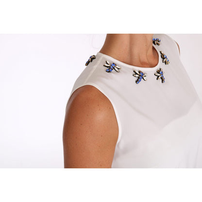 Dolce & Gabbana White Silk Crystal Embellished Fly T-shirt
