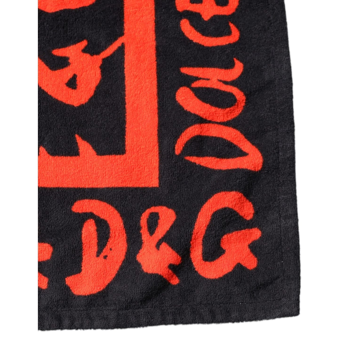 Dolce & Gabbana Black Red Logo Print Cotton Beach Towel