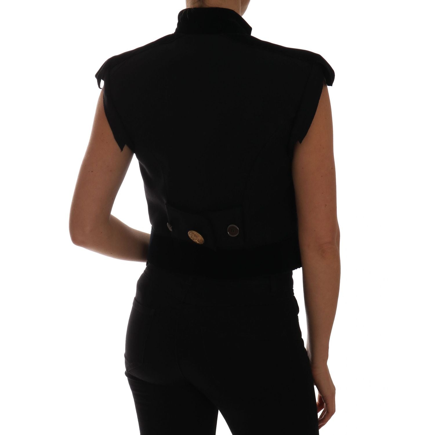 Dolce & Gabbana Black Embellished Floral Military Jacket Vest