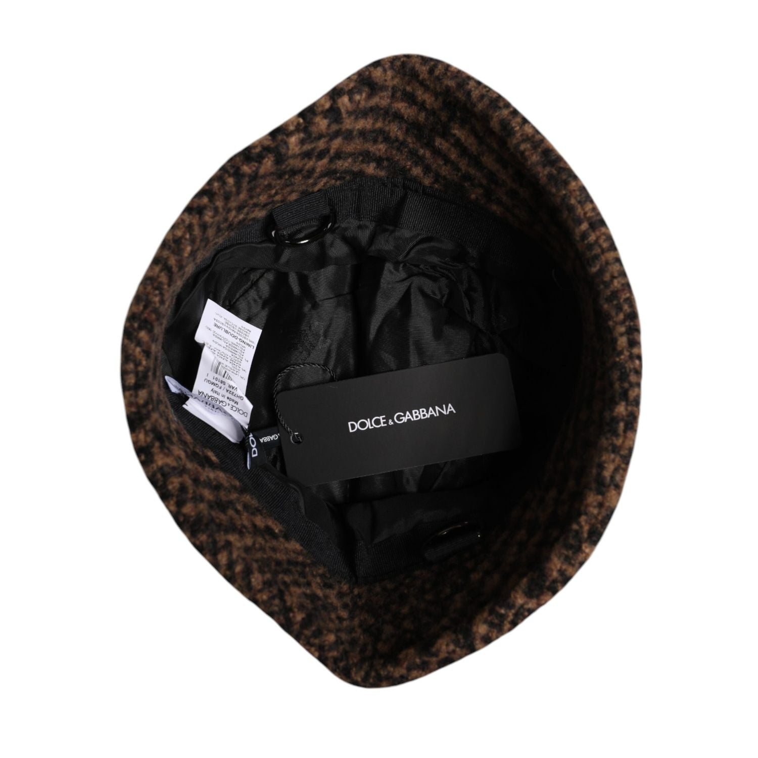 Dolce & Gabbana Brown Houndstooth Wool Woven Bucket Hat