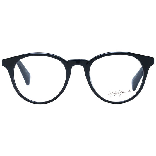 Yohji Yamamoto Black Men Glasses Frame, full-rim round style with metal frame and demo plastic lenses, includes branded soft case, size 50-20-140.
