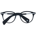 Yohji Yamamoto Black Men Glasses Frame with metal full-rim round style, demo lenses, and branded soft case included.