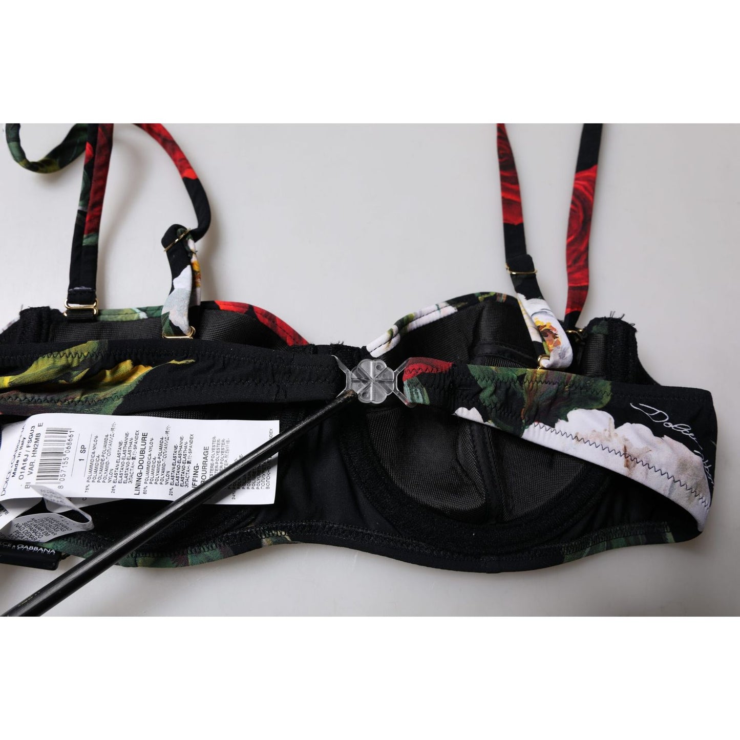 Dolce & Gabbana Black Floral Print Nylon Balconcino Bra Underwear
