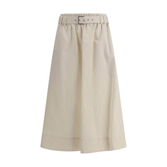 Brunello Cucinelli Cream Wide Long Skirt BRML138G3753C9002BB0-IT44-FBB-368