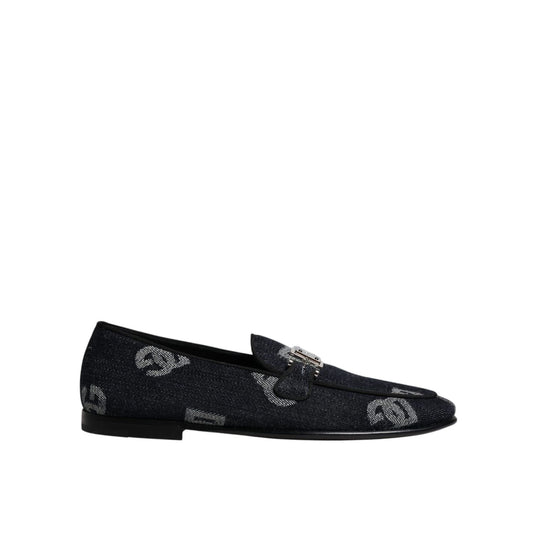 Dolce & Gabbana Black Logo Cotton Loafers Formal Dress Shoes