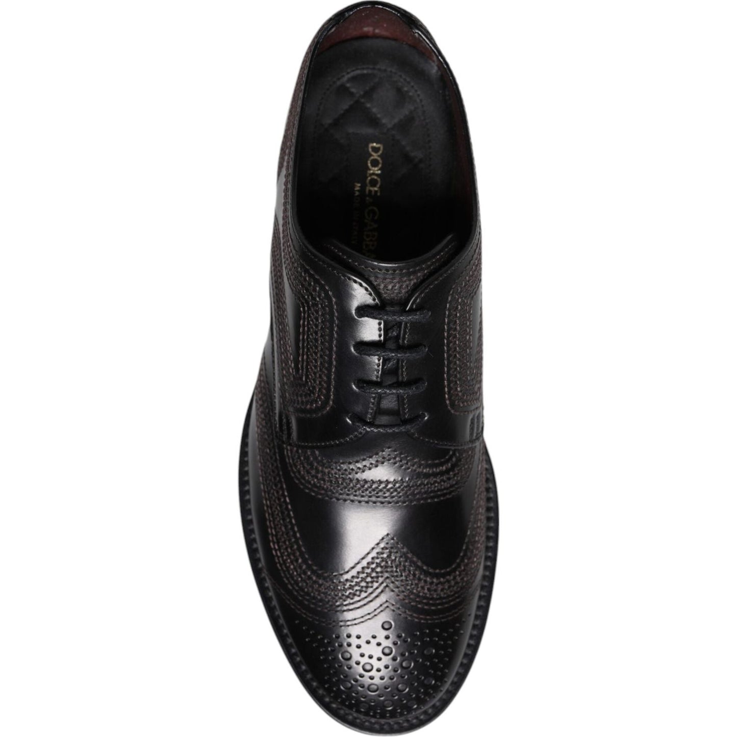 Dolce & Gabbana Black Embroidered Classic Leather Derby Dress Shoes