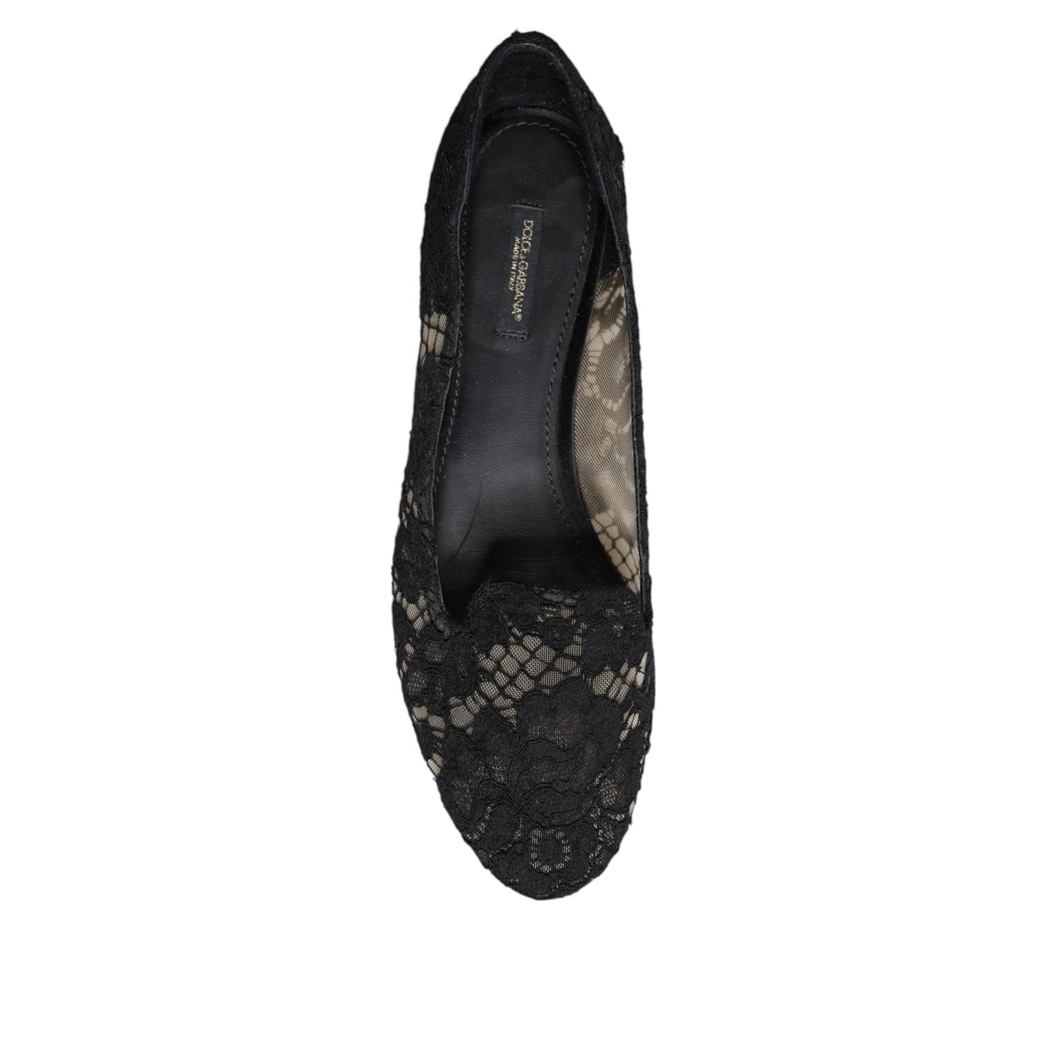 Dolce & Gabbana Black Taormina Lace Slip On Flats Shoes