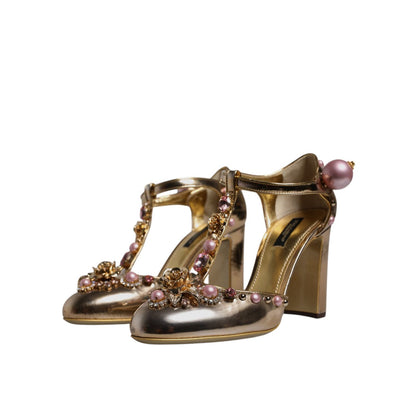 Dolce & Gabbana Gold Embellished Vally Heels Sandals Shoes
