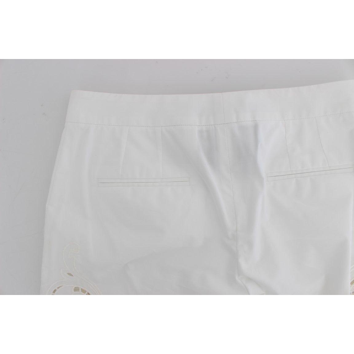 بنطلون دولتشي آند غابانا الأنيق باللون الأبيض المزخرف بالزهور