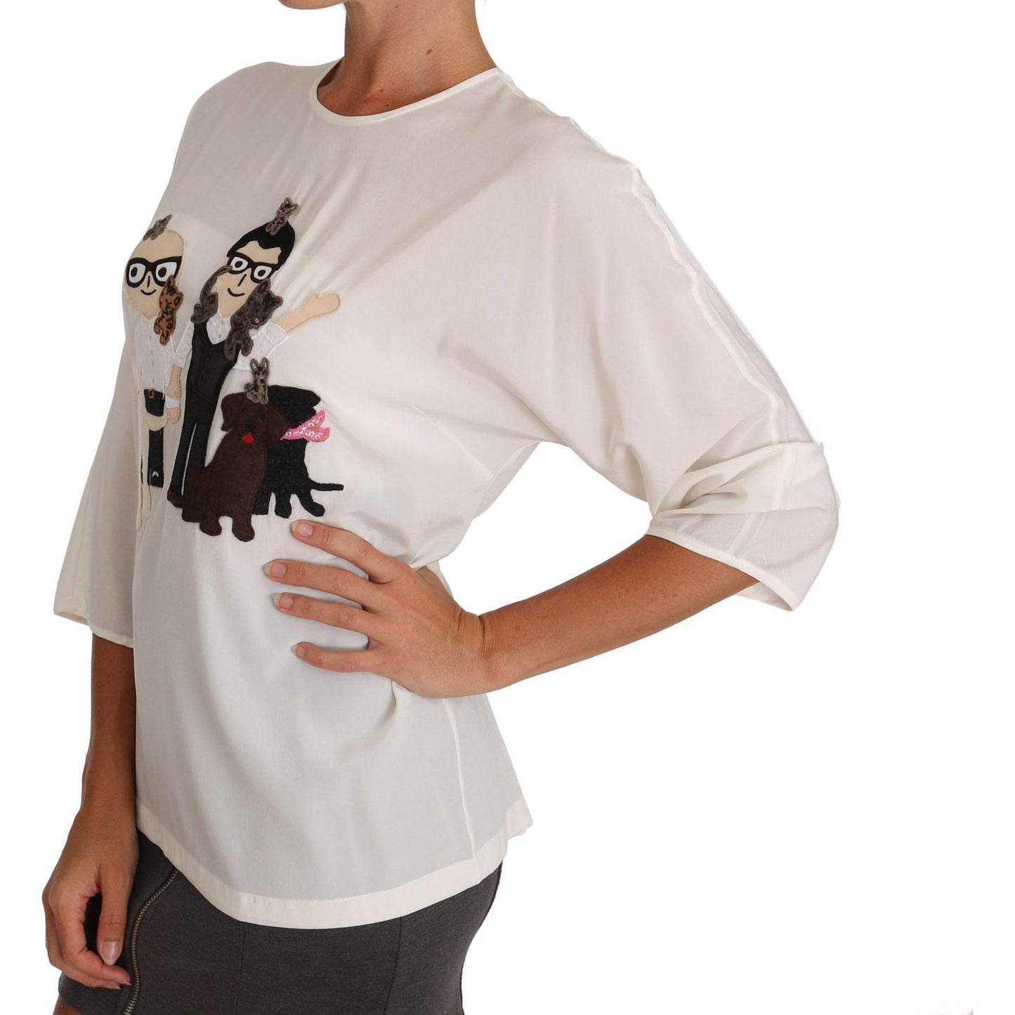 Dolce & Gabbana White Silk #dgfamily Blouse T-shirt