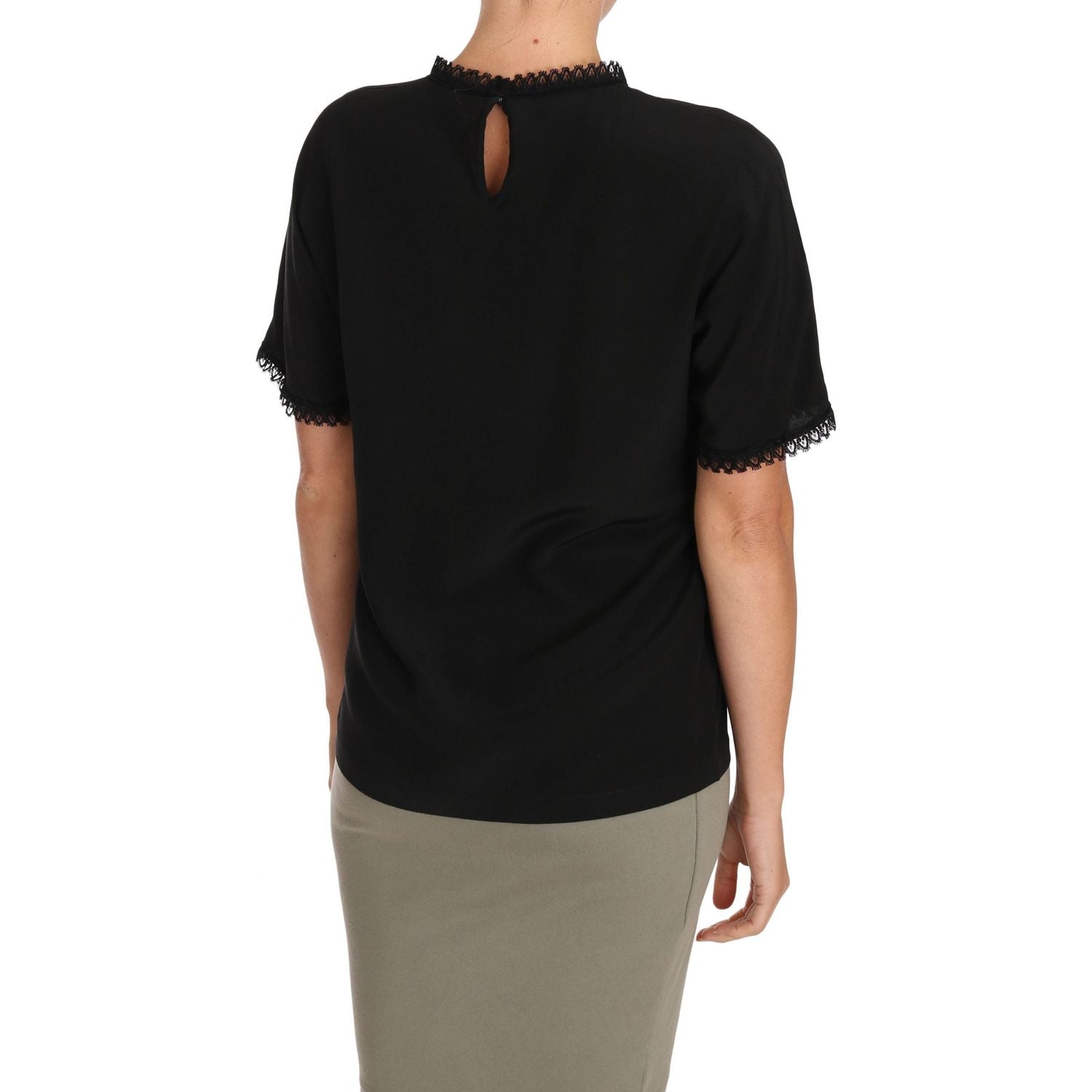 Dolce & Gabbana Black Silk Lace Top Blouse T-Shirt