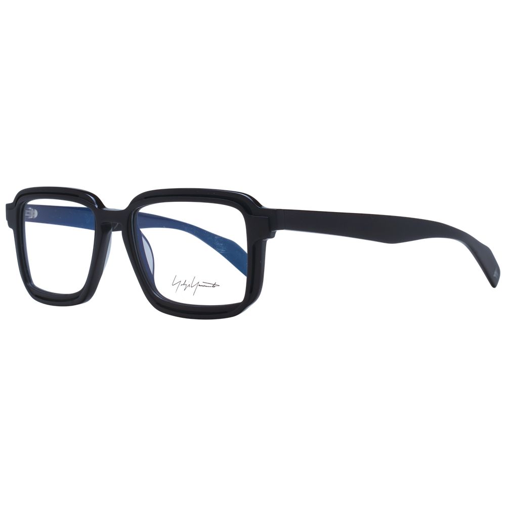 Yohji Yamamoto Black Men Glasses Frame, square full-rim design in black plastic with blue-filter, includes soft case, size 52-18-145.