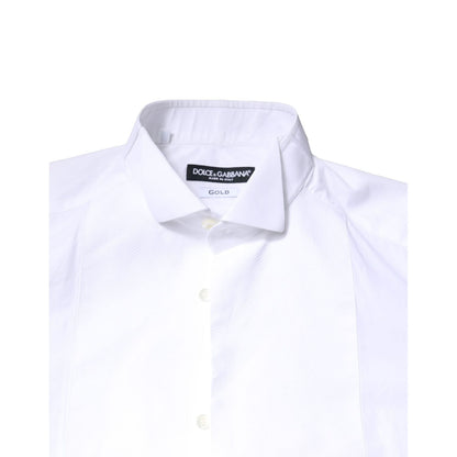 Dolce & Gabbana White GOLD CottonPoplin Bib Formal Dress Shirt