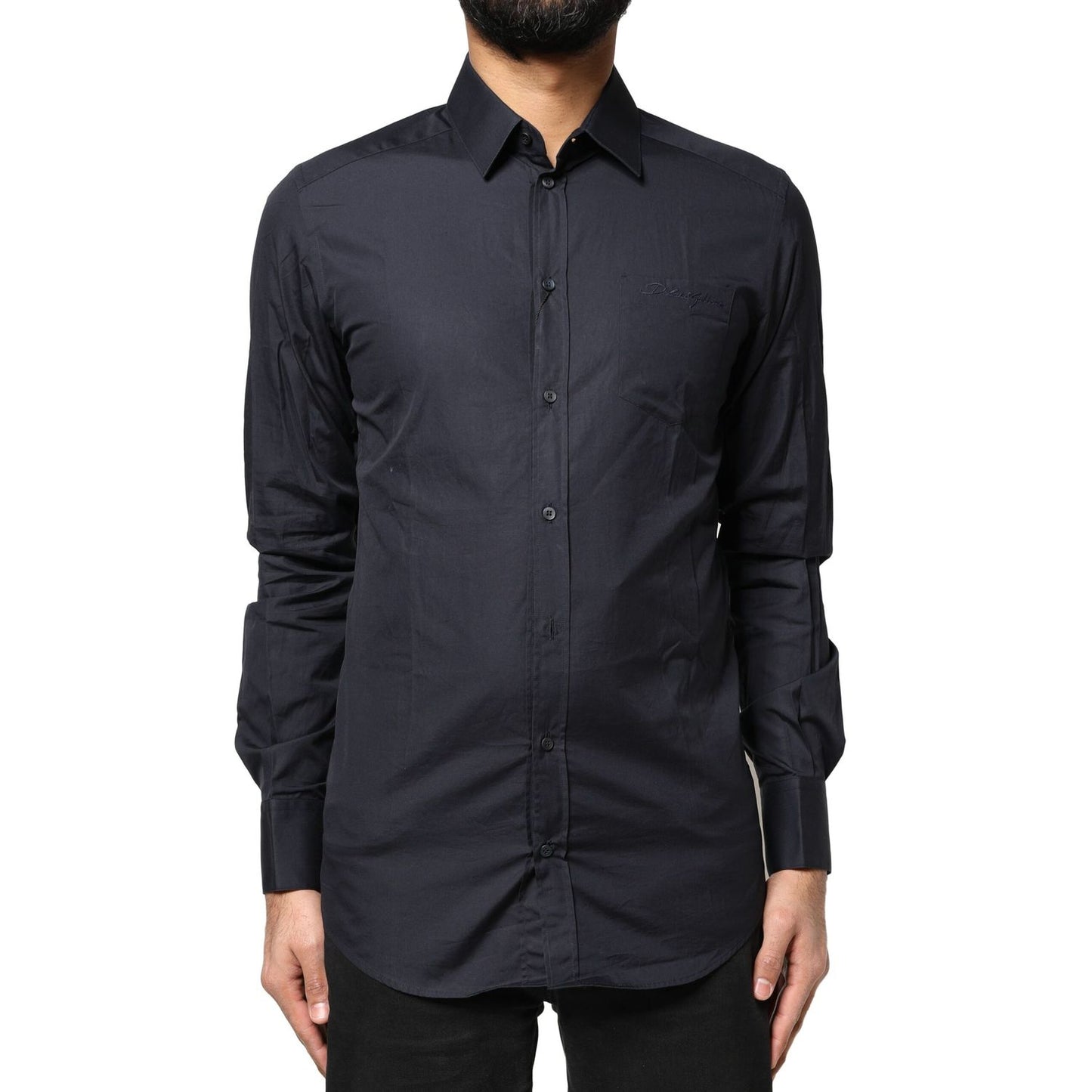 Dolce & Gabbana Dark Blue GOLD Cotton Long Sleeves Dress Shirt