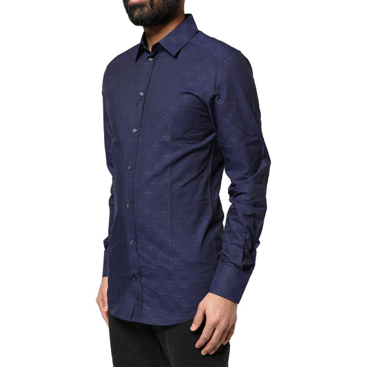 Dolce & Gabbana Blue Check Tartan GOLD Formal Dress Shirt TSH83873-37