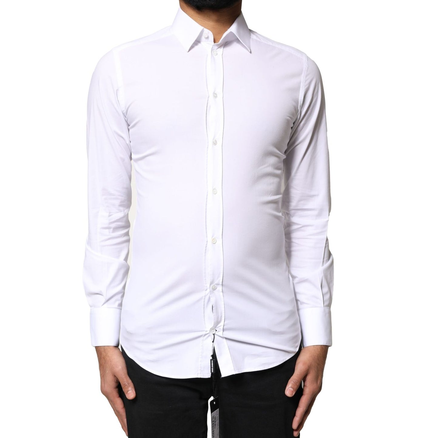 Dolce & Gabbana White GOLD Cotton Long Sleeves Dress Shirt