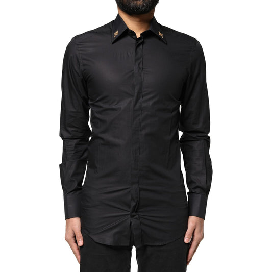 Dolce & Gabbana Black GOLD Cross Embellished Men Dress Shirt TSH86518-37