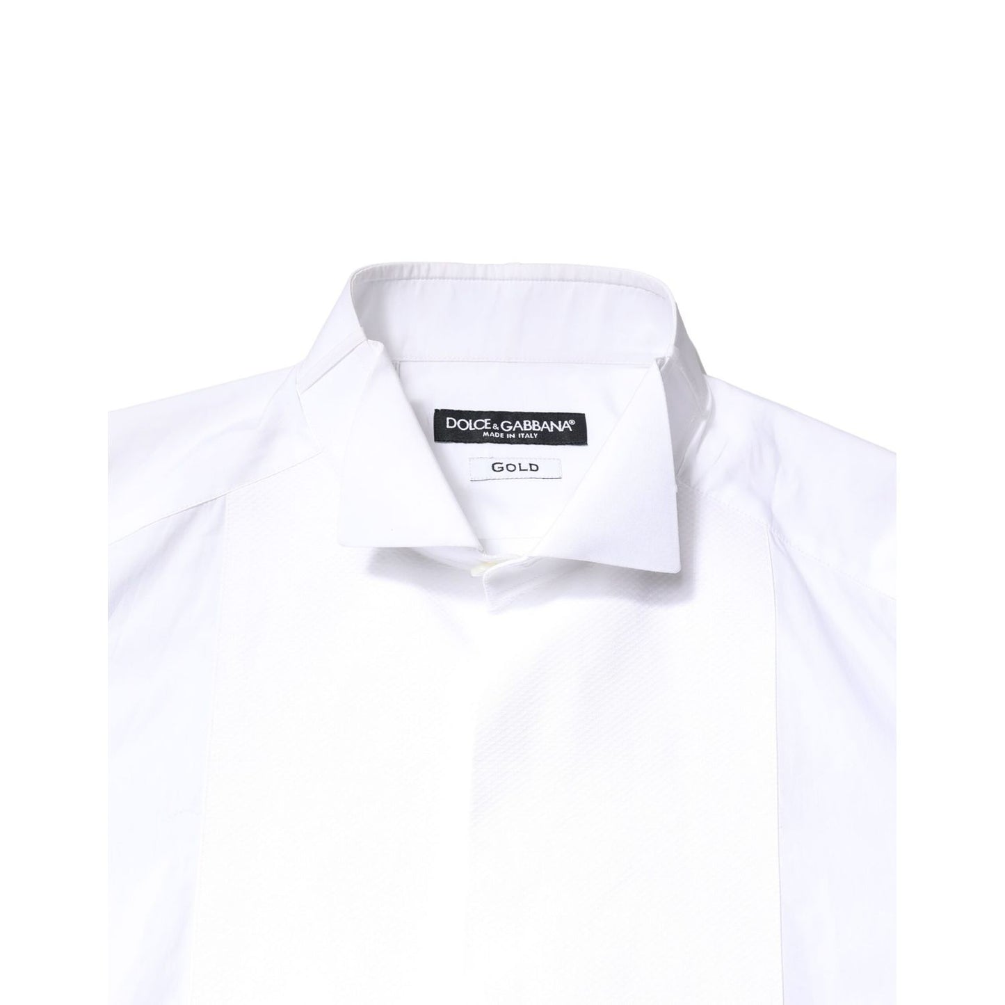 Dolce & Gabbana White GOLD Cotton Poplin Bib Formal Men Dress Shirt