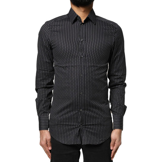 Dolce & Gabbana Black GOLD Patterned Cotton Men Dress Shirt TSH90431-37