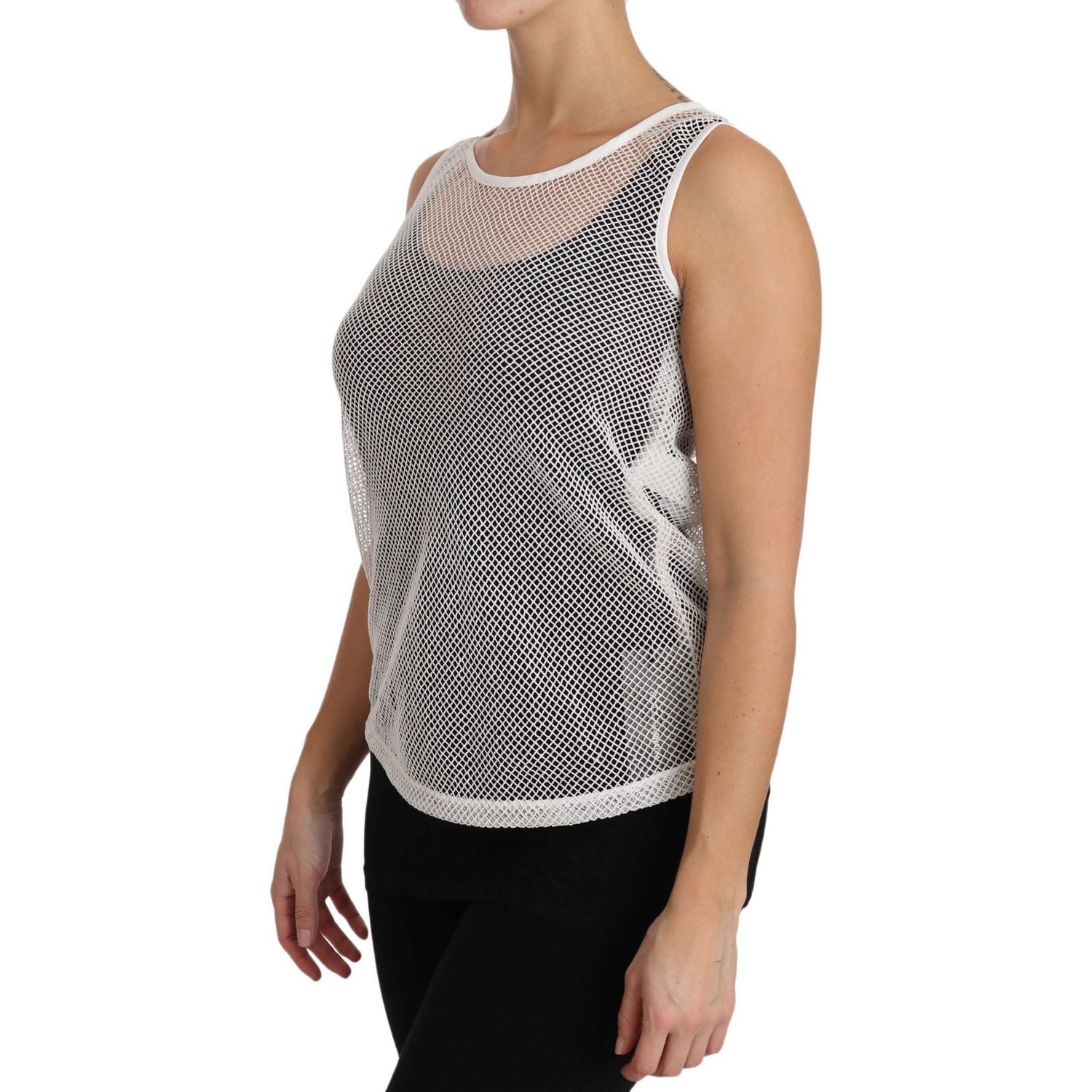 بلوزة دولتشي آند غابانا الأنيقة البيضاء الشفافة بدون أكمام