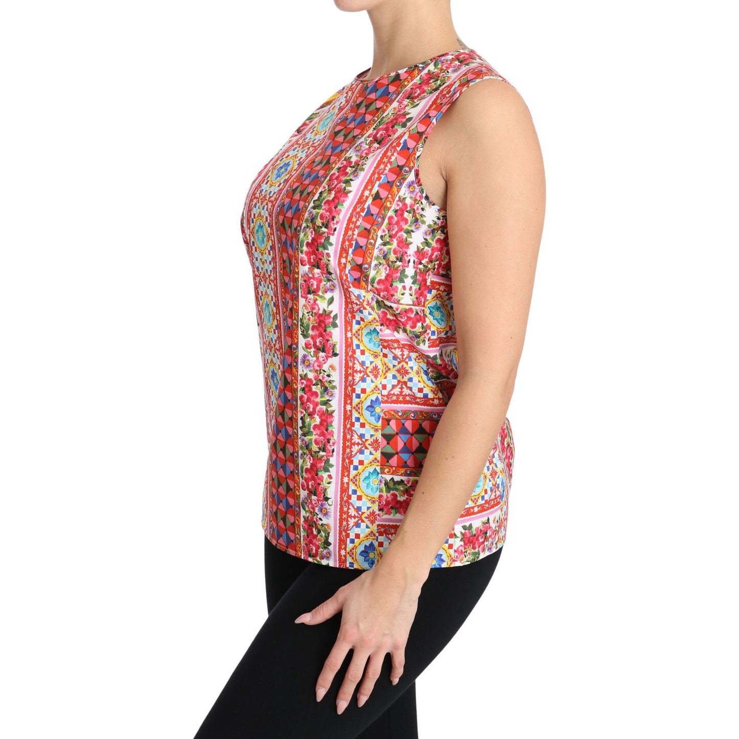 Dolce & Gabbana Carretto Print Pure Cotton Tank Top Floral Blouse