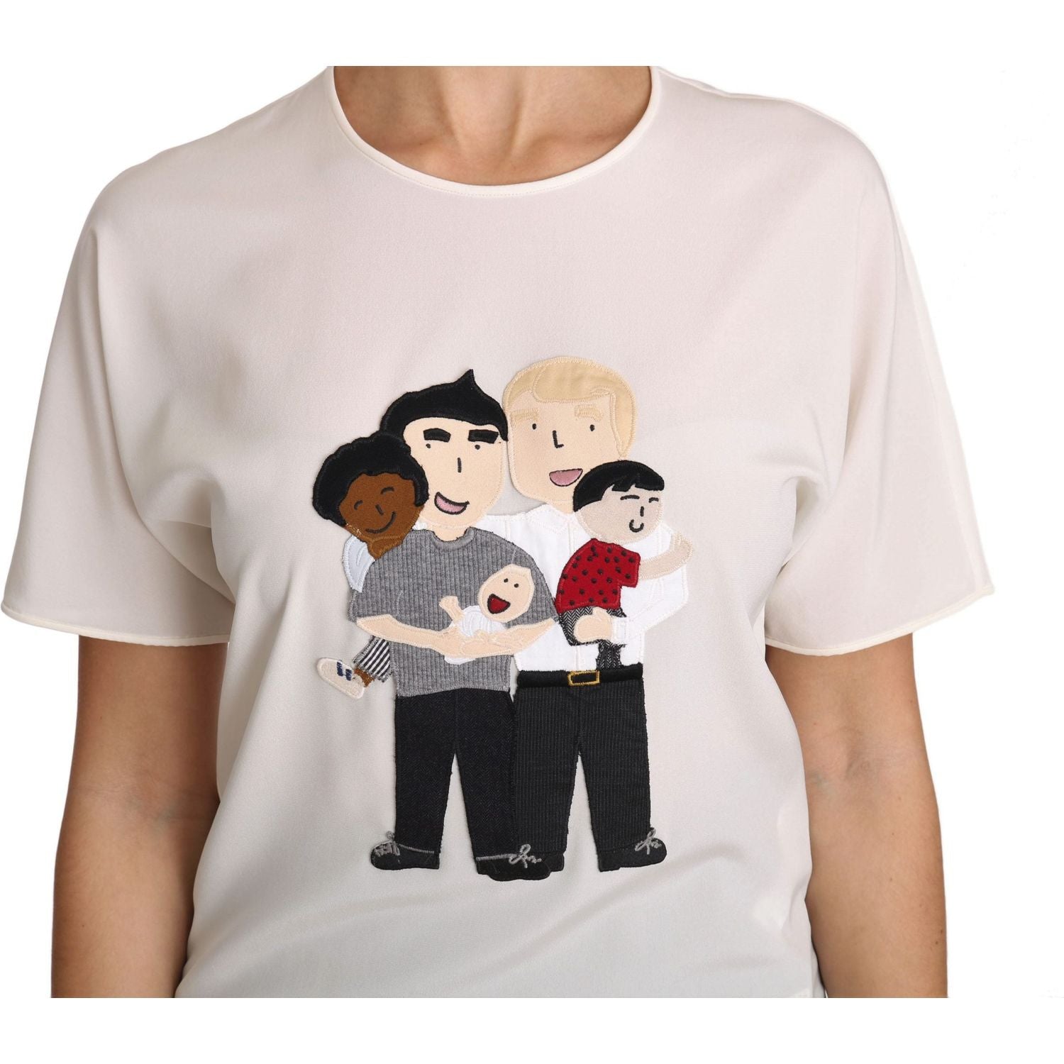 带贴花的优雅真丝圆领衬衫