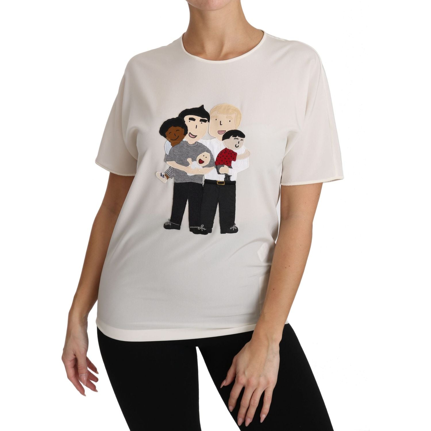 带贴花的优雅真丝圆领衬衫